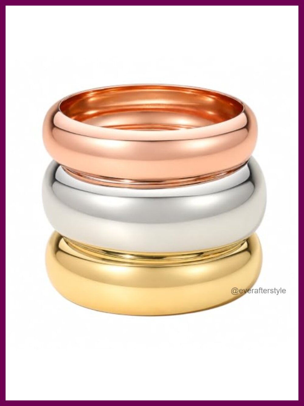 Tri-Color Stacking Bangle Bracelets Set Rose Gold Silver Gold Plated Round
